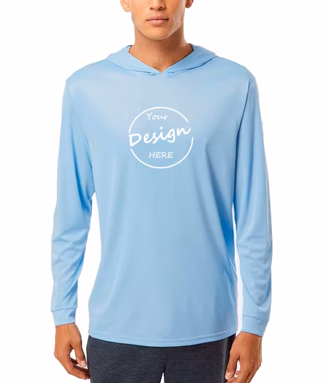 Vendita calda Sport personalizzato Calcio Calcio Manica lunga Maglia da pesca Performance Columbia Blu Upf Maglia da sole in poliestere Felpe con cappuccio di qualità