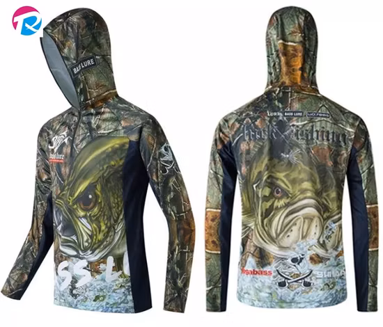 Abbigliamento da pesca personalizzato all'ingrosso sublimazione protezione UV Upf 50 felpe con cappuccio a maniche lunghe protezione solare abbigliamento camicia da pesca