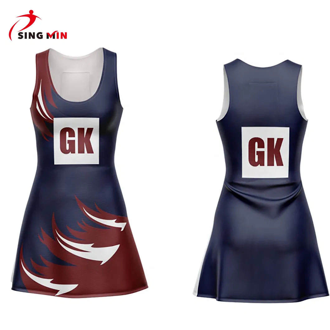 Uniformi da netball per ragazze con stampa a sublimazione completa personalizzata all'ingrosso, abiti da netball di design per ragazze