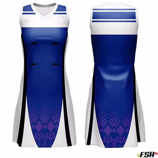 Abito da netball traspirante con stampa a sublimazione su misura di nuovo design